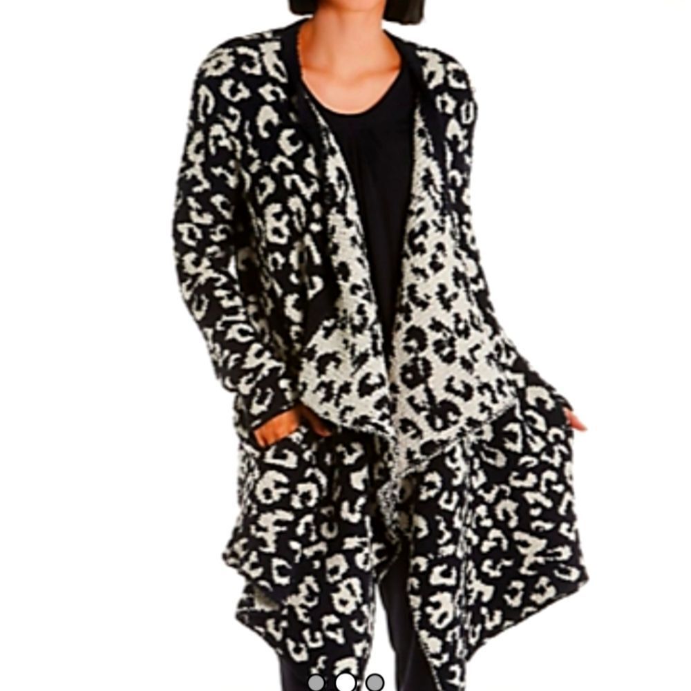 Ugg Phoebe Fluffy Sweater Wrap Cardigan- Black/Leopord - Picture 2 of 6